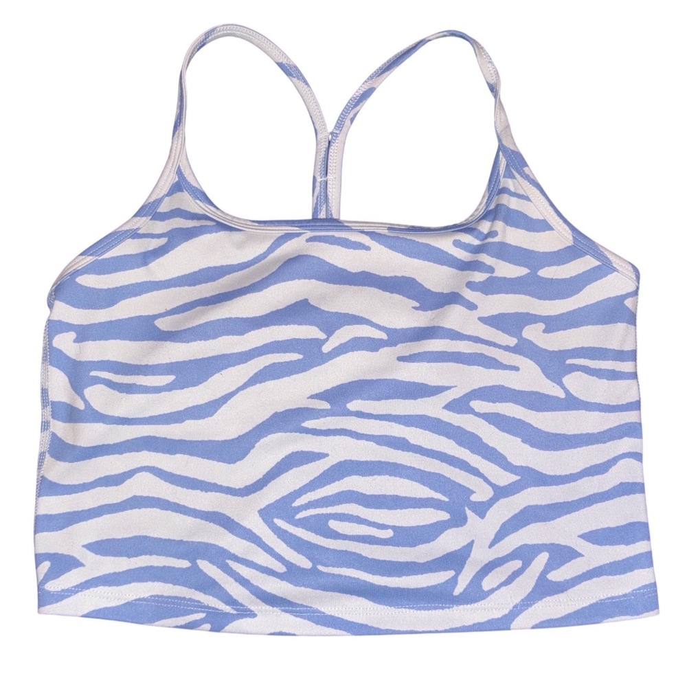 Gottex Women Blue Zebra Print Longline Sports Bra Crop Top, Size‎ Small